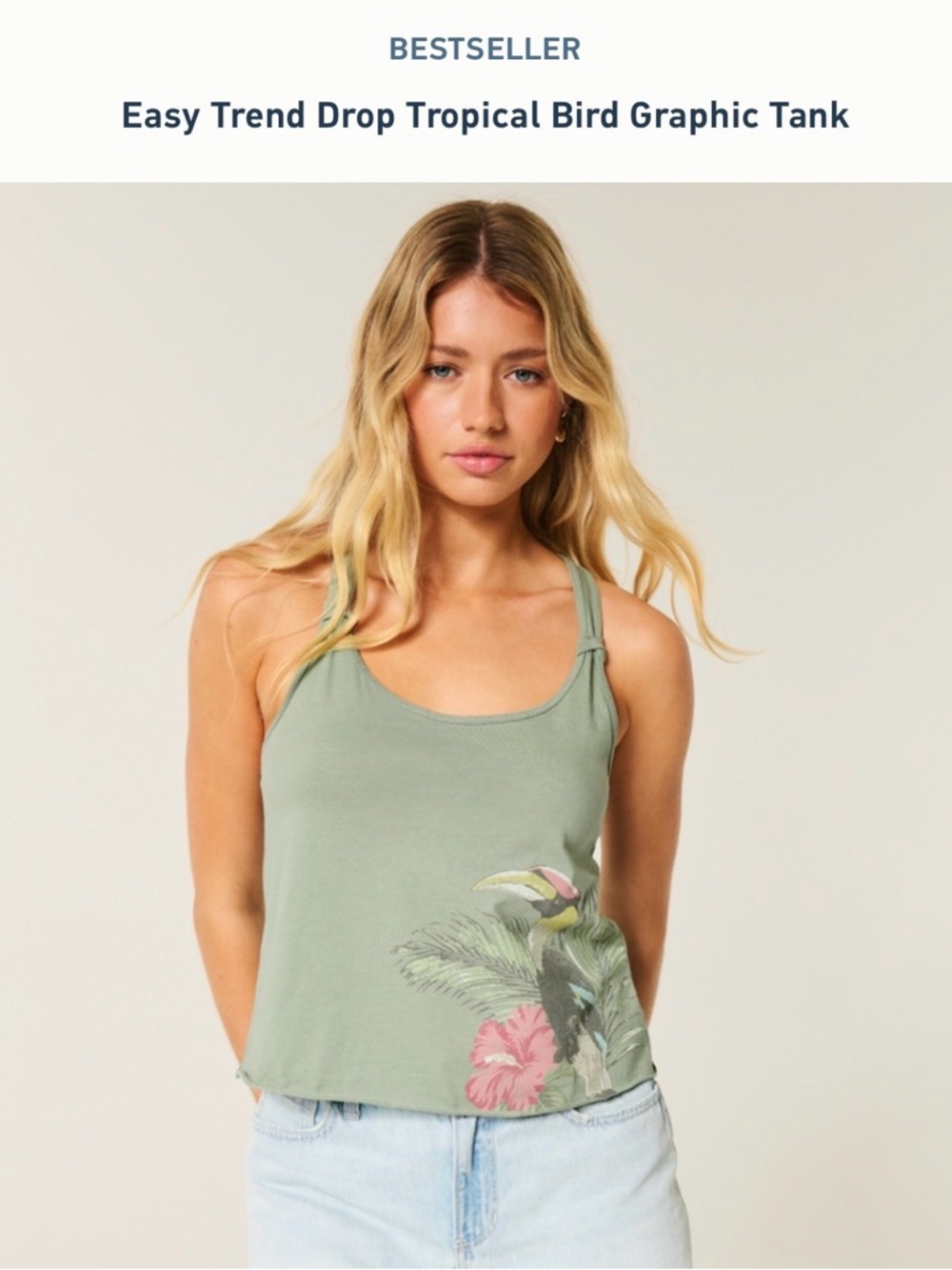 Hollister Sage Tropical Bird Graphic Tank